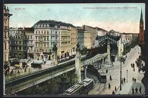 AK Berlin-Schöneberg, Potsdamerstrasse Ecke Bülowstrasse, U-Bahn, Strassenbahnen