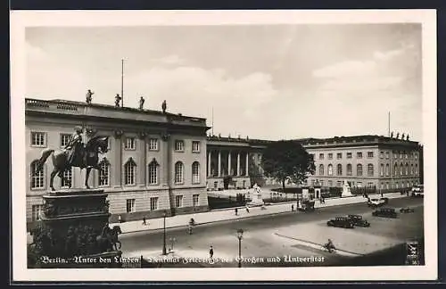 AK Berlin, Unter den Linden, Friedrichdenkmal und Universität