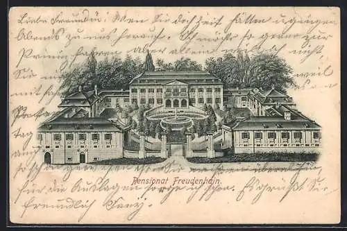 Lithographie Passau, Blick auf das Pensionat Freudenhain