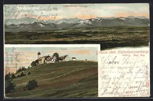 AK Hohenpeissenberg, Totalansicht, Aussicht ins Gebirge um 1900