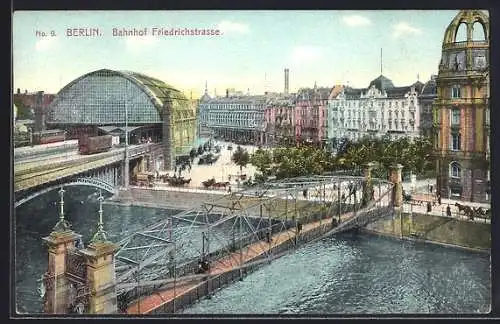 AK Berlin, Bahnhof Friedrichstrasse mit Georgenstrasse, Eisenbahn, Pferdekutsche