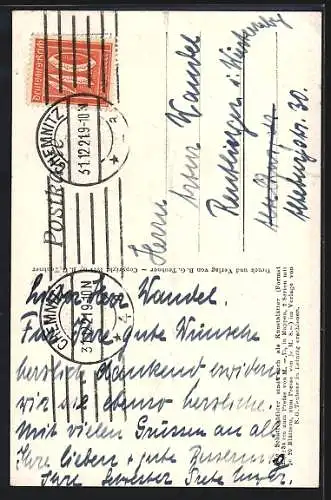 Künstler-AK Diefenbach: Göttl. Jugend II. Blatt 39, Kind spielt Geige, Schattenbild