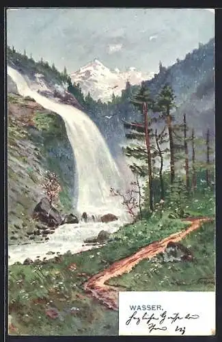 AK Allegorie Wasser, Wasserfall in den Bergen