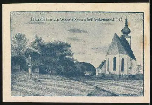 Notgeld Weissenkirchen 1920, 20 Heller, St. Margarita und Pfarrkirche-Motiv