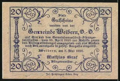 Notgeld Weibern 1920, 20 Heller, Tonwerk und Molkerei Szenen