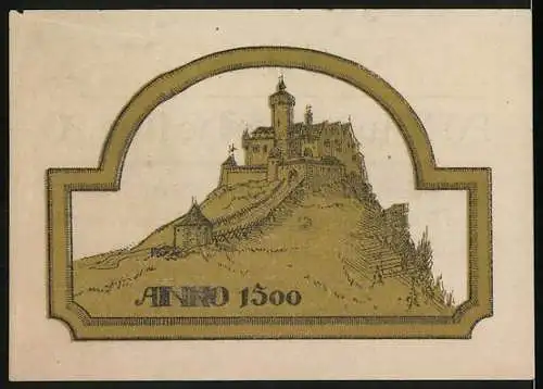 Notgeld Waxenberg 1920, 20 Heller, Abbildung einer Burg mit Anno 1500