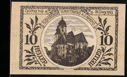 Notgeld Wartberg 1921, 10 Heller, Kirche und dekorative Umrandung