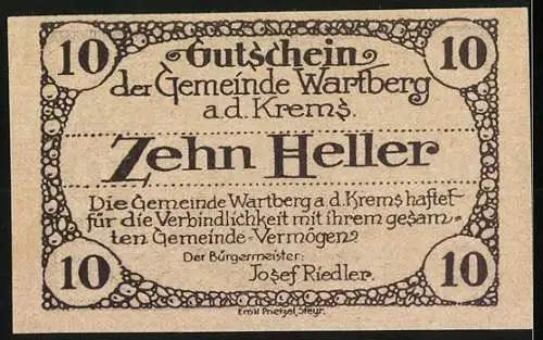 Notgeld Wartberg 1921, 10 Heller, Kirche und dekorative Umrandung