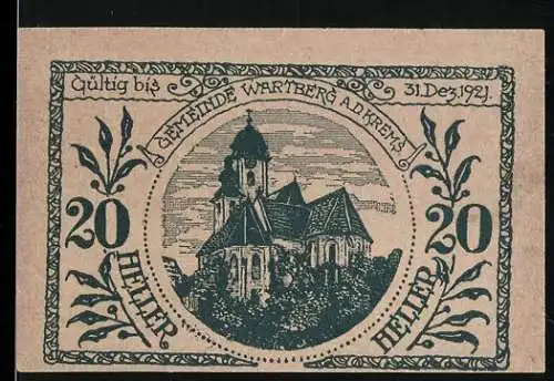 Notgeld Wartberg 1921, 20 Heller, Kirche mit dekorativem Randmuster