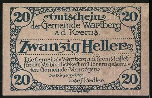 Notgeld Wartberg 1921, 20 Heller, Kirche mit dekorativem Randmuster