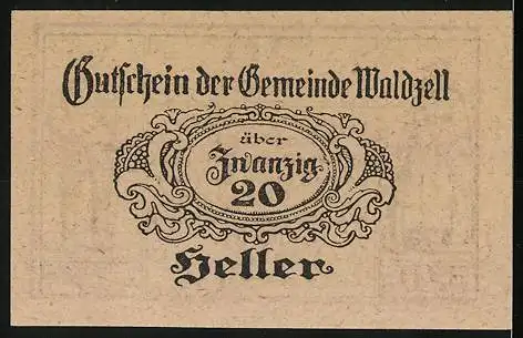 Notgeld Waldzell 1920, 20 Heller, traditionelle Trachten und Verzierungen