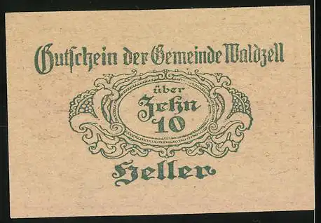 Notgeld Waldzell 1920, 10 Heller, Landschaft und Verzierungsmuster