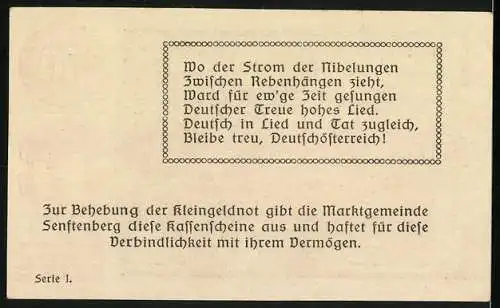 Notgeld Senftenberg 1920, 50 Heller, Burgruine und Landschaftsmotiv, Serie I