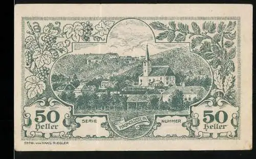 Notgeld Haunoldstein 1920, 50 Heller, Stadtansicht und florales Motiv