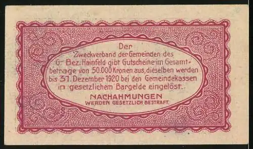 Notgeld Hainfeld 1920, 10 Heller, Burg Araburg Motiv