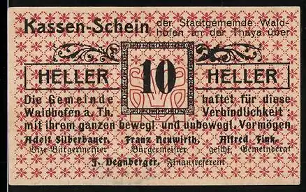 Notgeld Waidhofen an der Thaya 1920, 10 Heller, florales Motiv und Gemeindesiegel