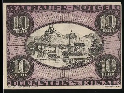 Notgeld Spitz a.d. Donau 1920, 10 Heller, Burgruine Dürnstein an der Donau