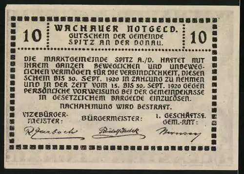 Notgeld Spitz a.d. Donau 1920, 10 Heller, Burgruine Dürnstein an der Donau