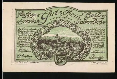 Notgeld Waldneukirchen, 50 Heller, Landschaft und Porträt im Kranz, 50er Ecken