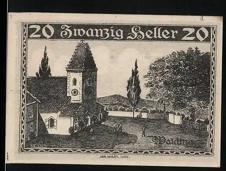 Notgeld Walding 1920, 20 Heller, Kirche und Landschaftsmotiv