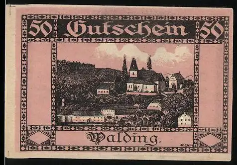 Notgeld Walding 1920, 50 Heller, Dorfansicht