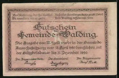 Notgeld Walding 1920, 50 Heller, Dorfansicht