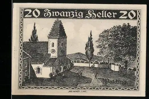 Notgeld Walding 1920, 20 Heller, Kirche und Landschaftsmotiv