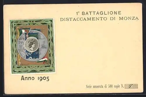 Künstler-AK Monza, 1o Battaglione Distaccamento di Monza, Anno 1905