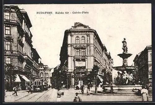 AK Budapest, Strassenbahn auf dem Calvin-Platz