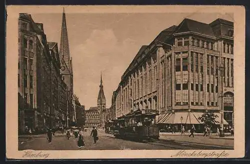 AK Hamburg, Mönckebergstrasse mit Strassenbahn