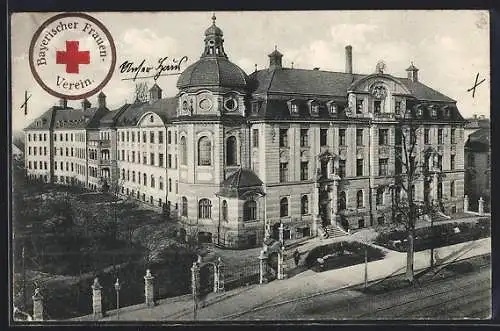 AK München-Neuhausen, Bayerischer Frauenverein, Blick auf ein Krankenhaus, Rotes Kreuz