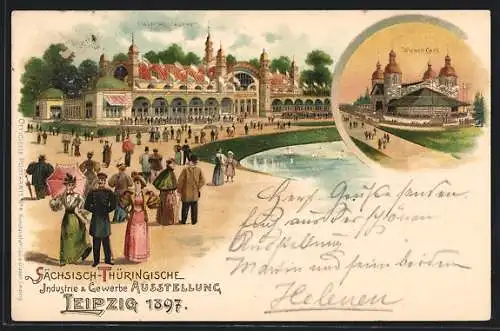 Lithographie Leipzig, Sächsisch-Thüringische Industrie- & Gewerbe-Ausstellung 1897, Hauptrestaurant, Wiener Cafe