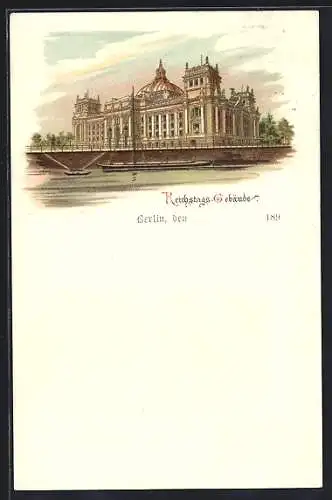 Lithographie Berlin-Tiergarten, Ansicht vom Reichstagsgebäude