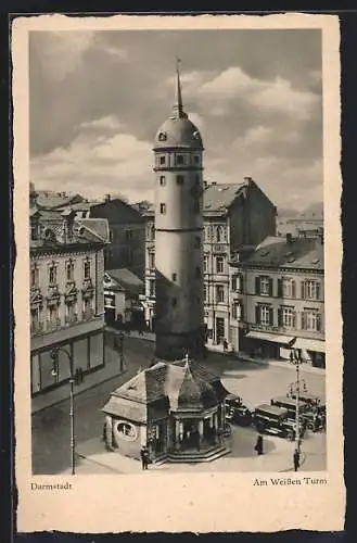 AK Darmstadt, am weissen Turm