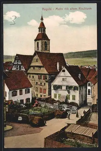 AK Nagold, Ortsansicht mit altem Kirchturm