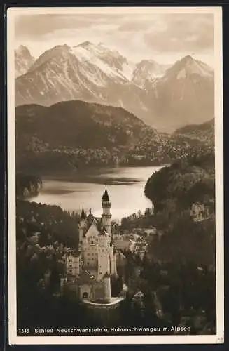 AK Schloss Neuschwanstein und Hohenschwangau mit Alpsee