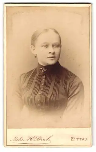 Fotografie Atelier H. Strub, Zittau, Lessingstrasse 14, Porträt einer Frau in eleganter Kleidung