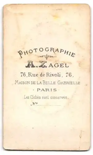 Fotografie A. Zagel, Paris, Rue de Rivoli 76, Porträt eines eleganten Herren