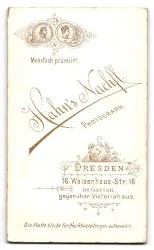 Fotografie Hahn`s Nachf., Dresden, Waisenhaus-Str. 16, Porträt einer Dame in elegantem Kleid