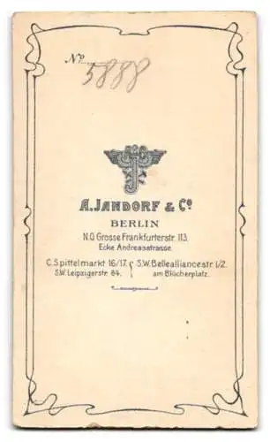 Fotografie A. Jandorf & Co., Berlin, Grosse Frankfurterstr. 113, Kleinkind auf Fell drapiert