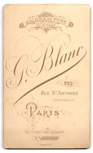 Fotografie G. Blanc, Paris, Rue St Antoine 222, Portrait eines Herrn