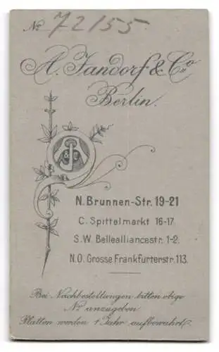 Fotografie A. Jandorf &amp Co., Berlin, N. Brunnen-Str. 19-21, Porträt eines jungen Mannes