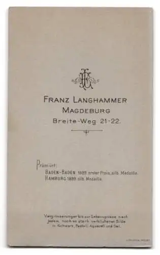 Fotografie Franz Langhammer, Magdeburg, Breite-Weg 21-22, Portrait einer jungen Frau