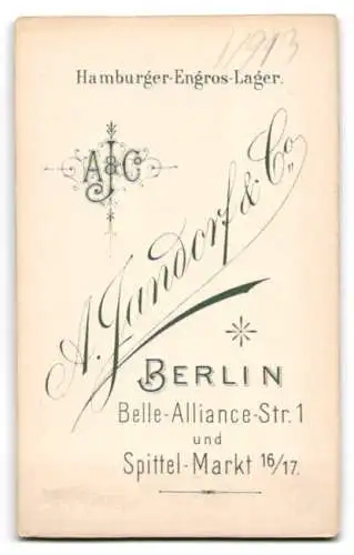 Fotografie A. Jandorf & Co., Berlin, Belle-Alliance-Str. 1, Portrait einer jungen Frau im eleganten Kleid