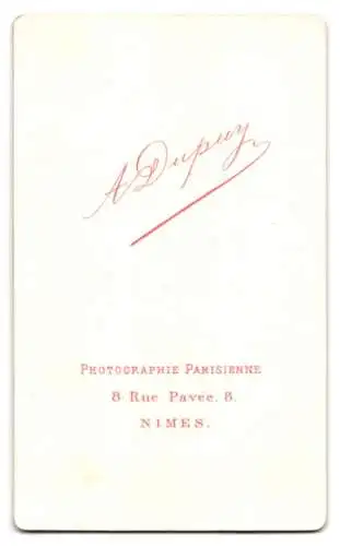 Fotografie A. Dupuy, Nîmes, Rue Pavée 8, Porträt eines Mannes