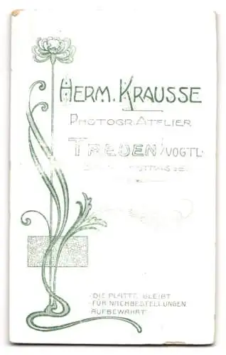 Fotografie Herm. Krausse, Treuen i. Vogtl., Bahnhofstrasse, Porträt eines jungen Mannes