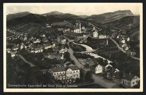 AK Eggersdorf bei Graz, Ortsansicht mit Kirche aus der Vogelschau