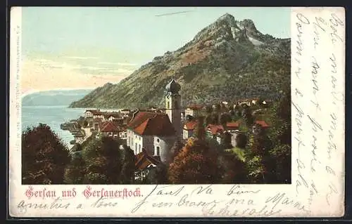 AK Gersau, Teilansicht mit Kirche und Gersauerstock