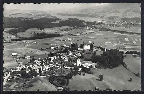 AK Gruyères, Teilansicht mit Kirche