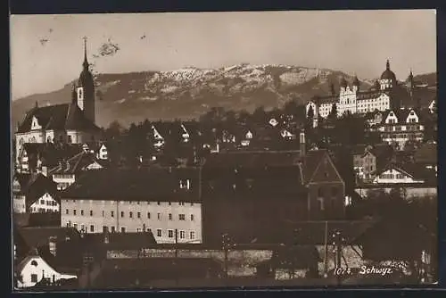 AK Schwyz, Teilansicht mit Kirche